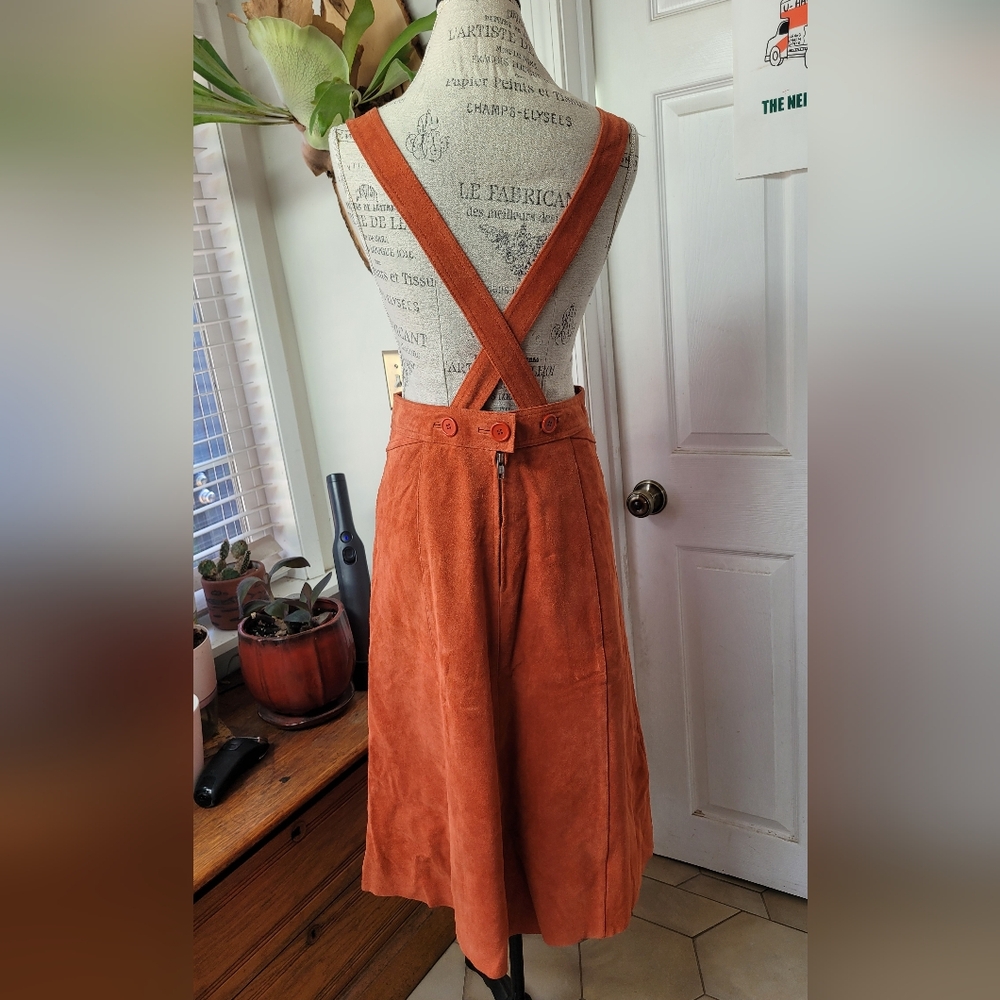 RARE Free People Orange Suede Apron Dress, Sz 12 - Picture 4 of 6